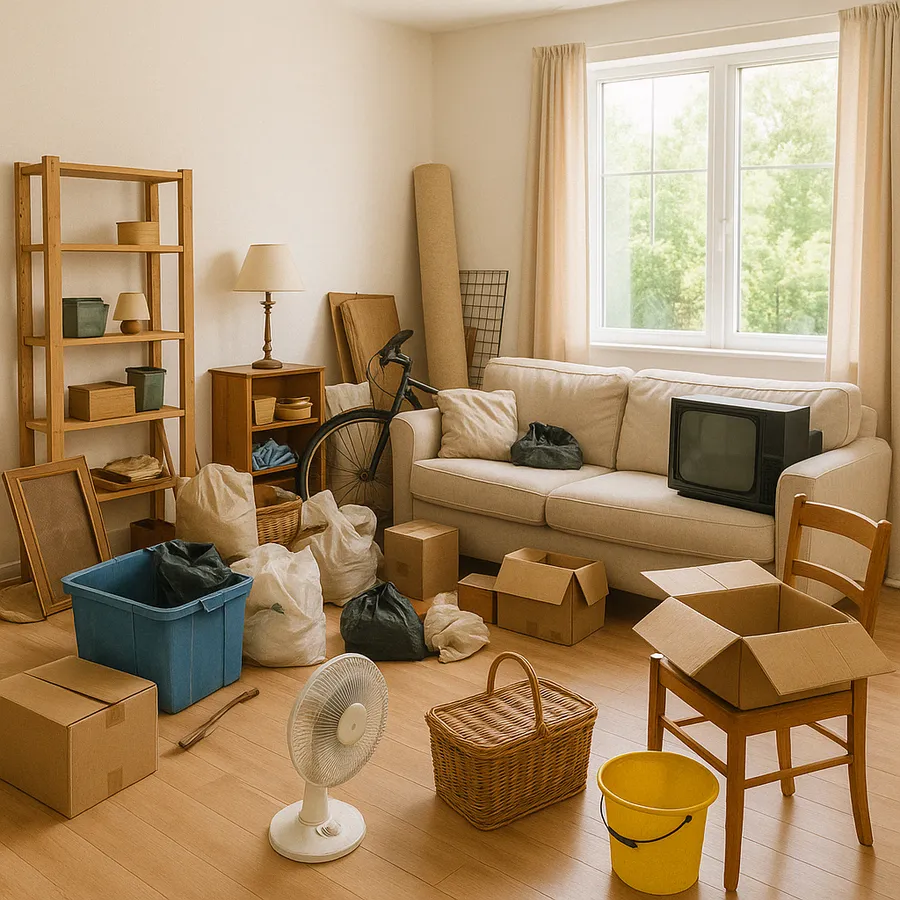 Équipe réalisant un débarras dans un appartement